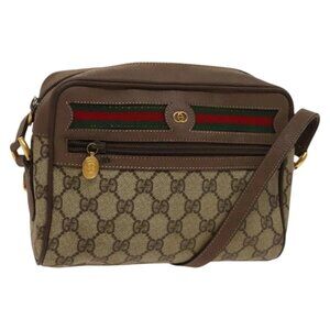 GUCCI GG Supreme Web Sherry Line Bag PVC Beige Gold 001 44 6655 Auth